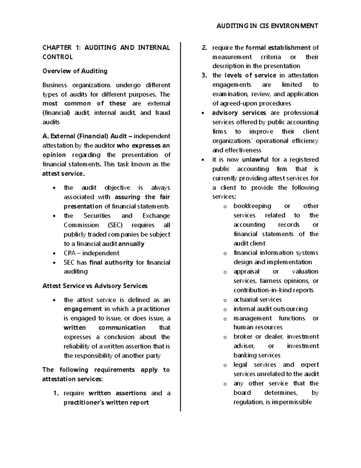 Chapter 1 - Auditing AND Internal Control - CHAPTER 1: AUDITING AND ...