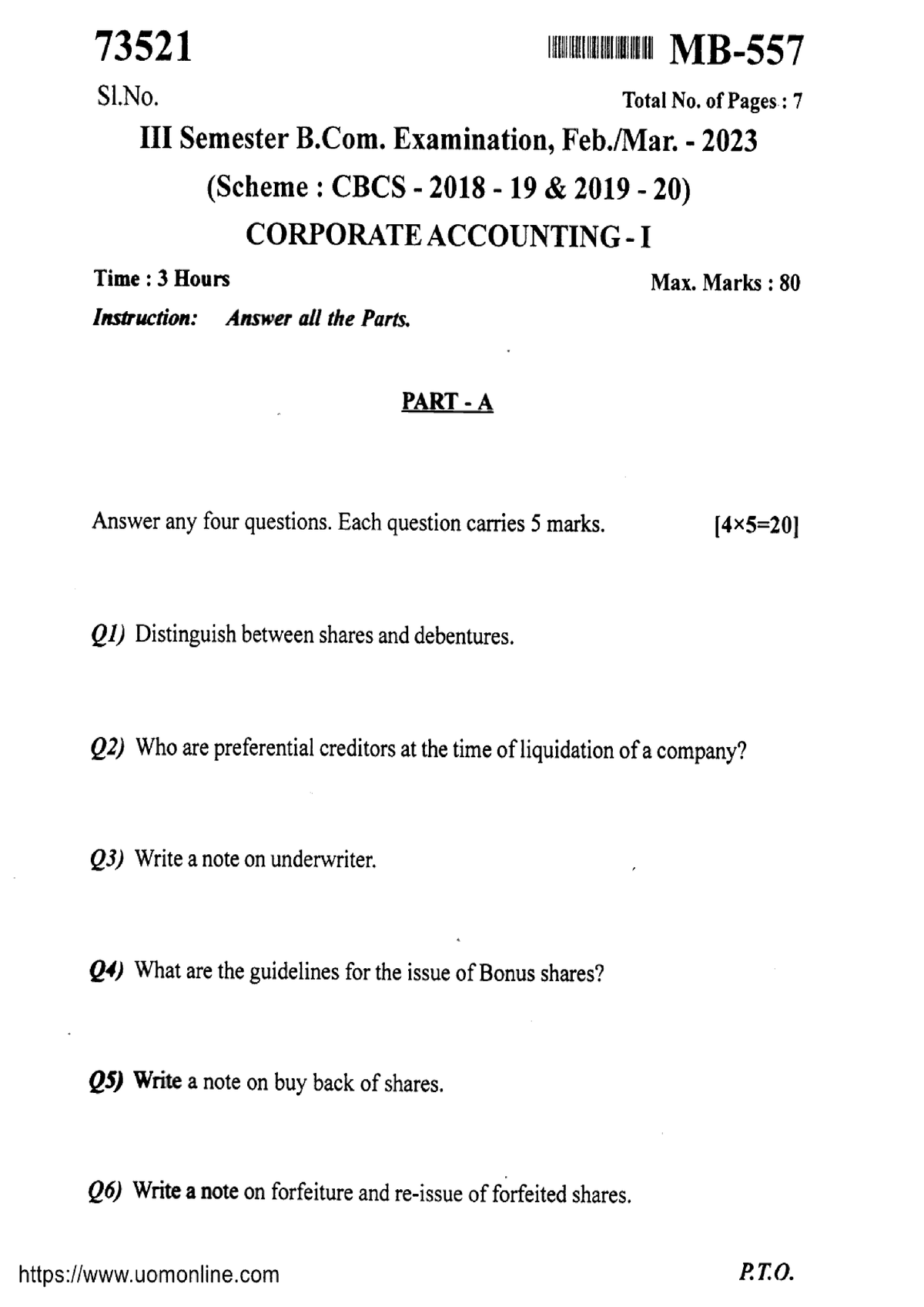 Bcom 3 sem corporate accounting 1 mb 557 mar 2023 - Bachelors in Arts ...