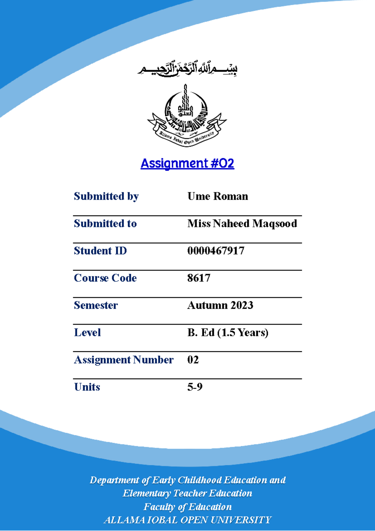 Ume Roman(8617-2nd)hgfrdff fbc - ﷽ Department of Early Childhood ...