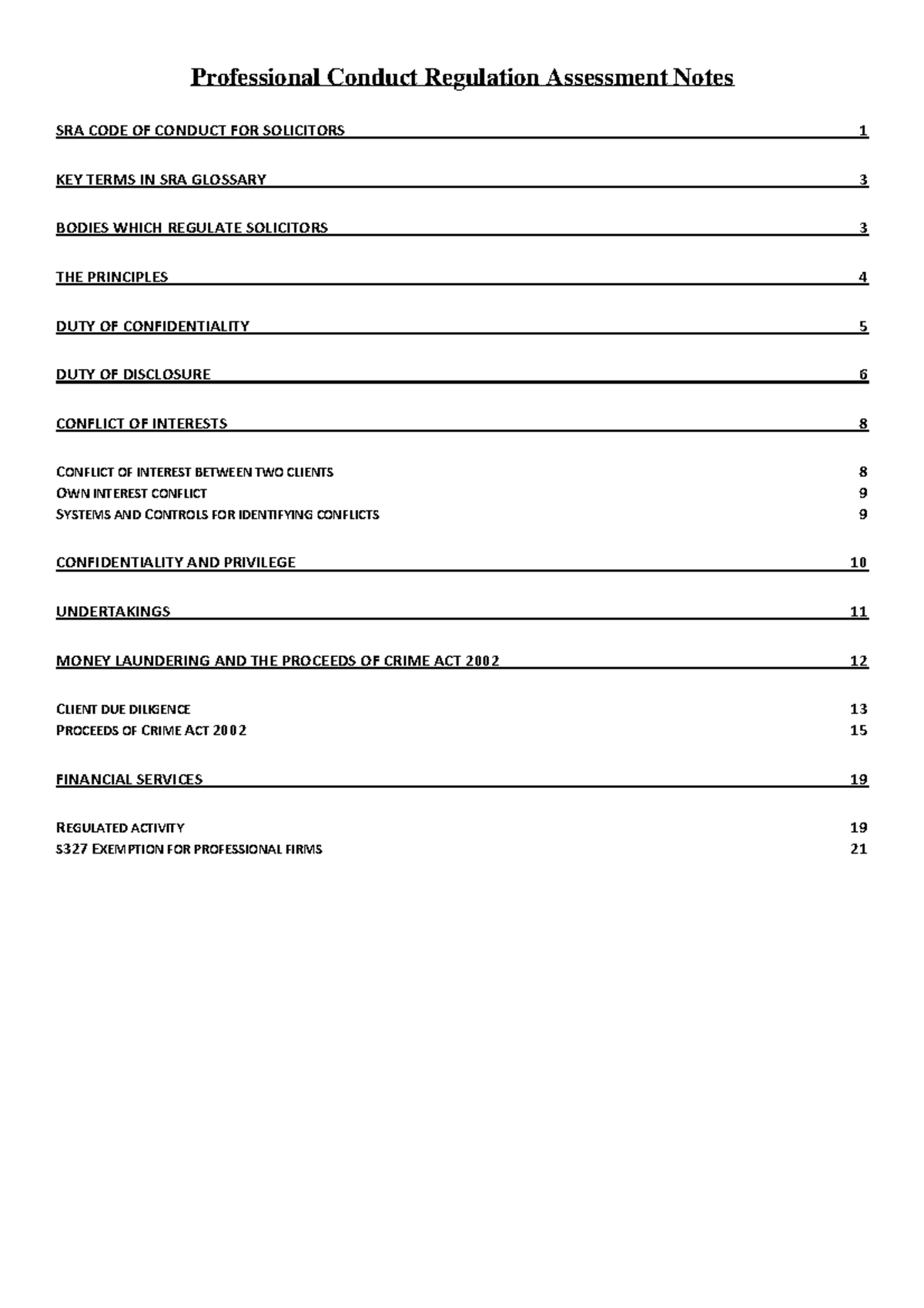 Professional Conduct Regulation Assessment Notes Table Professional