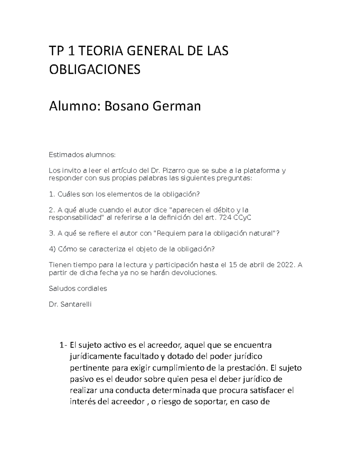 TP 1 Teoria General DE LAS Obligaciones - TP 1 TEORIA GENERAL DE LAS ...