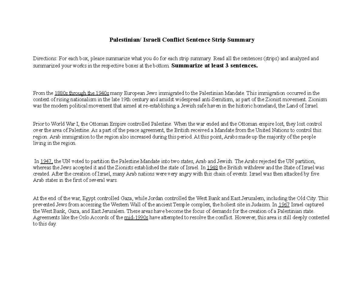 Palestinian Conflict Palestinian/ Israeli Conflict Sentence Strip