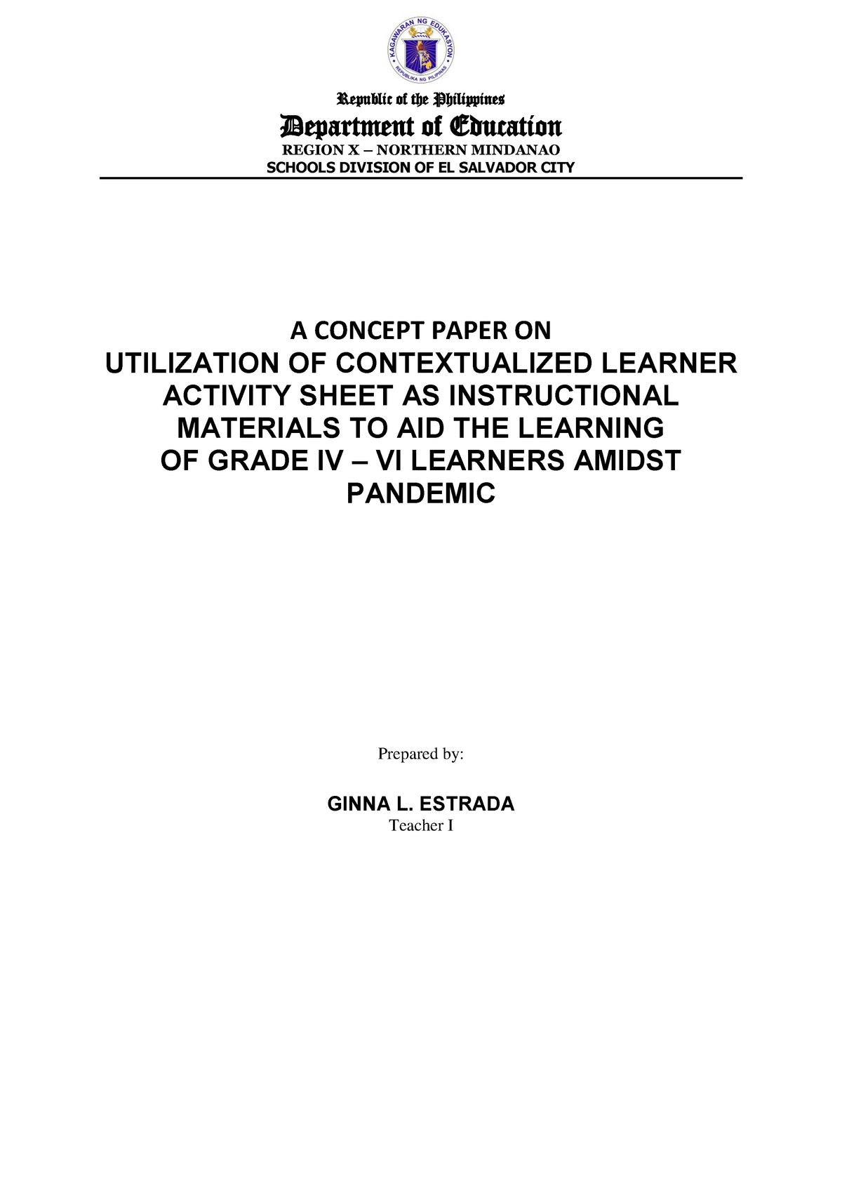 examples of concept paper about education