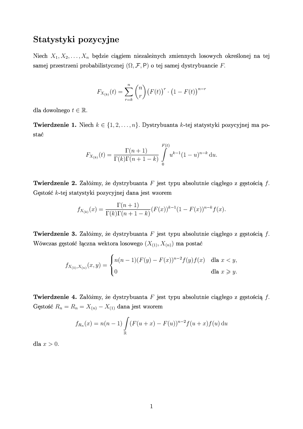 Statystyki pozycyjne teoria t t②st② ③② ② X X Xn ③