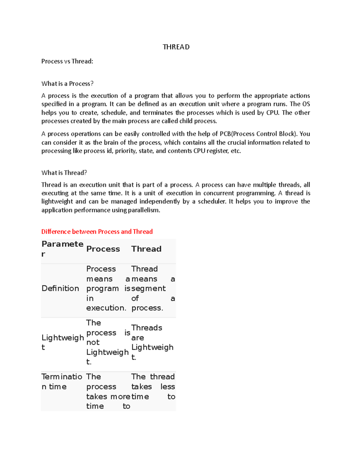 Thread - THREAD Process vs Thread: What is a Process? A process is the ...