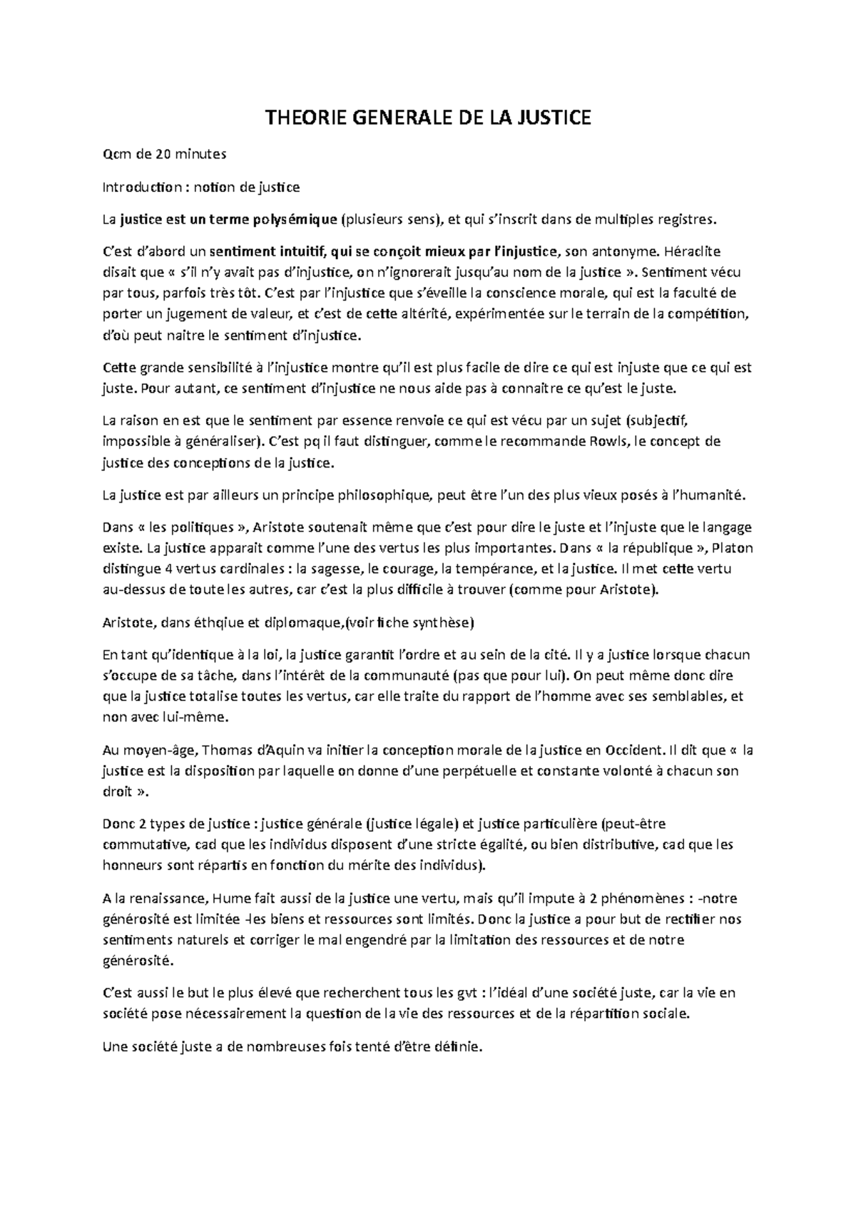 Qcm Théorie Générale De La Justice L1 Droit Théorie générale de la justice - THEORIE GENERALE DE LA JUSTICE Qcm de 20  minutes Introduction : - Studocu