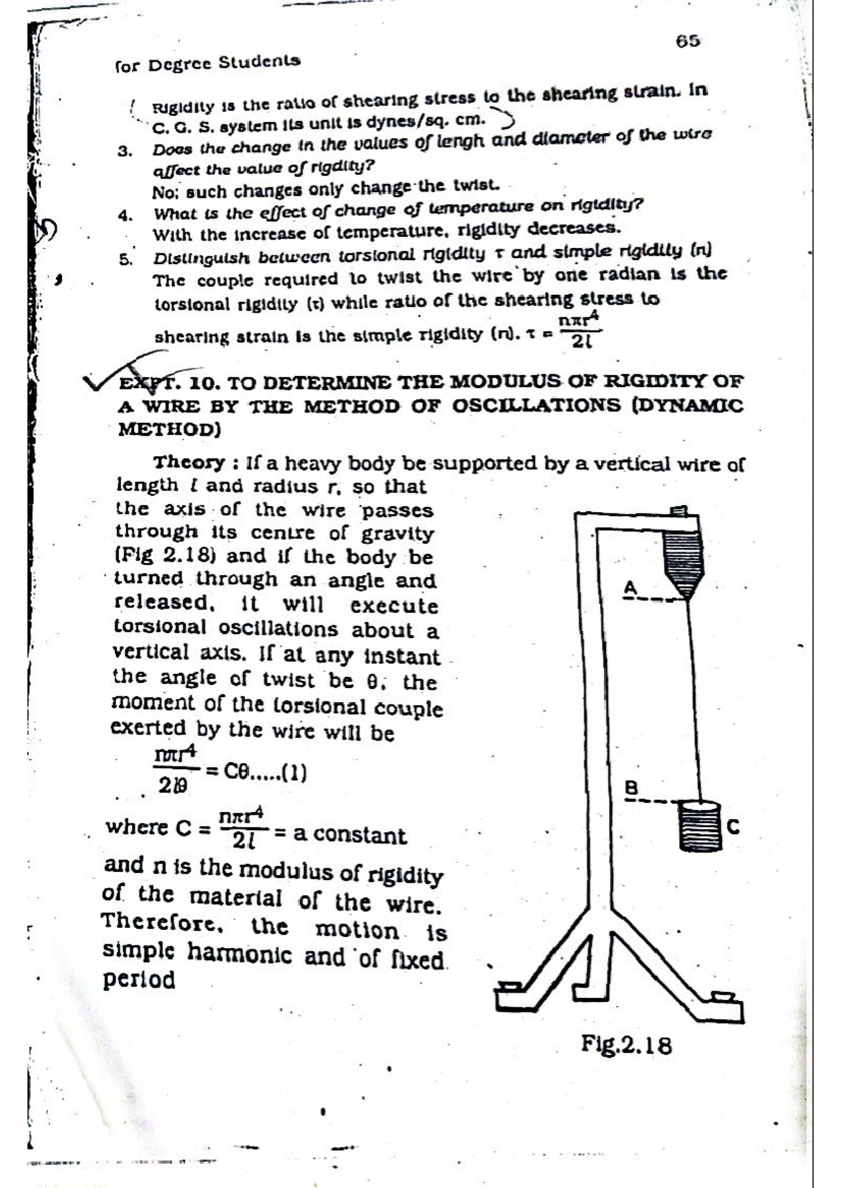 Physics Lab - rrrr - 65 for Degree Students ! Rigidity is the ratio of ...