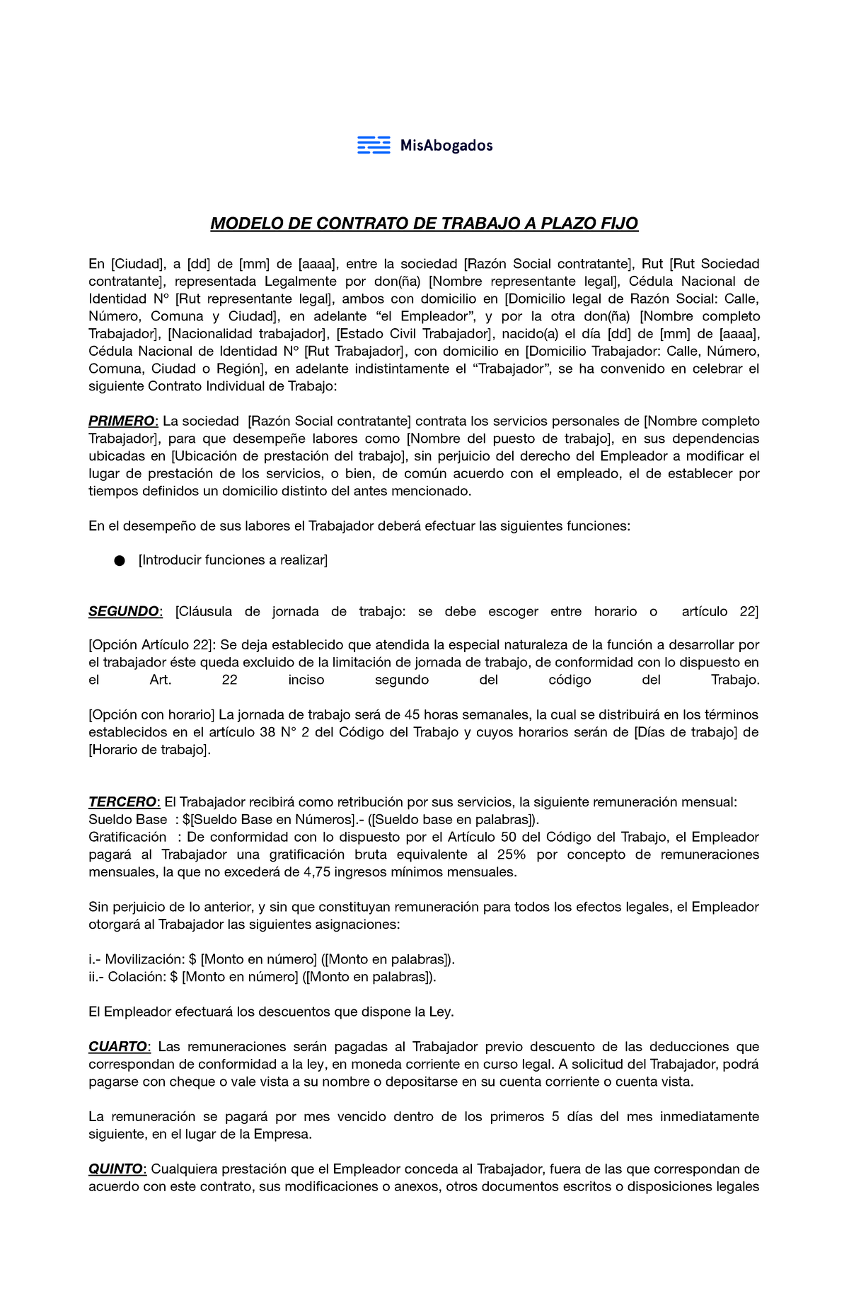 Modelo Contrato A Plazo Fijo 2021 Modelo De Contrato De Trabajo A Plazo Fijo En Ciudad A 2688