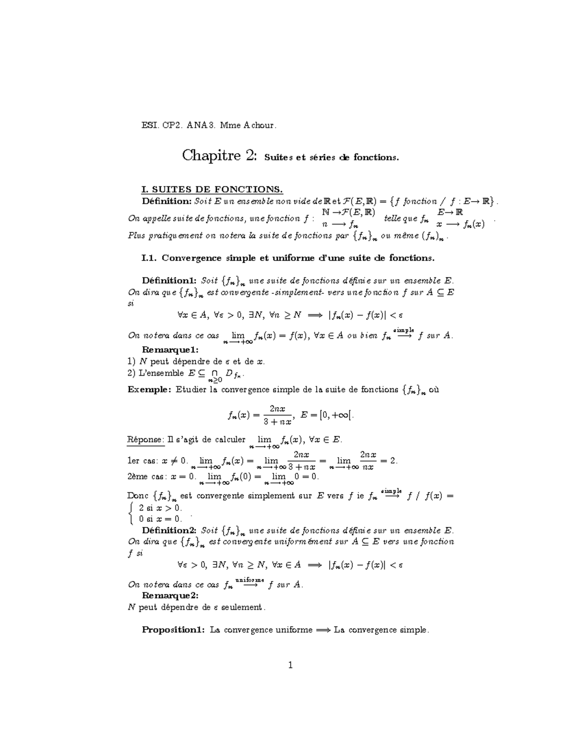 Chap2.1 Suites et Séries de Fonctions - ESI. CP2. ANA3. Mme Achour ...