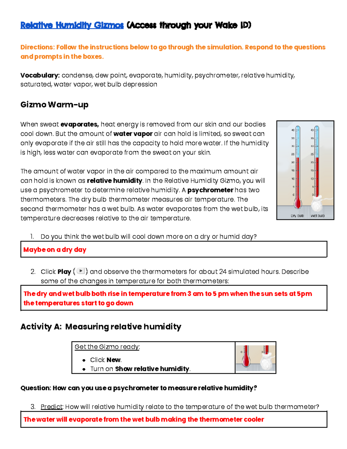 Vinh Ngo Student Millbrook HS (H) Relative Humidity Gizmos (Honors