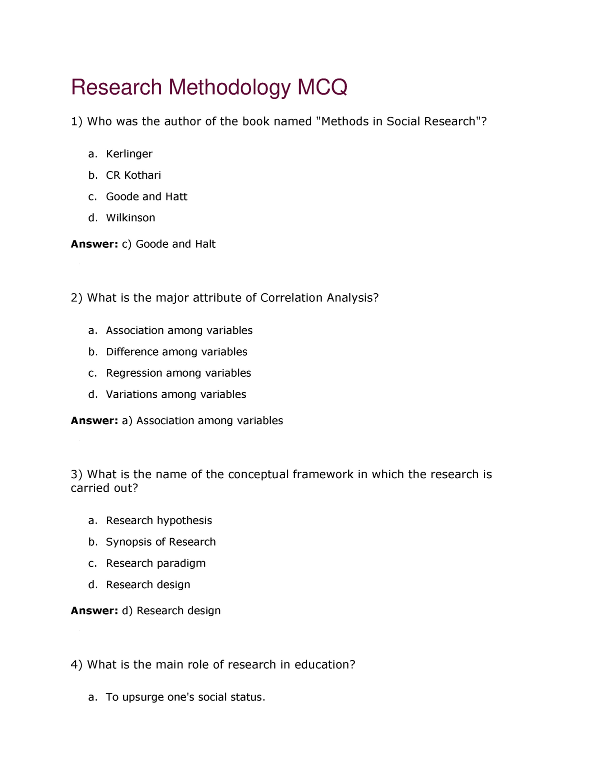 research methodology mcq questions with answers