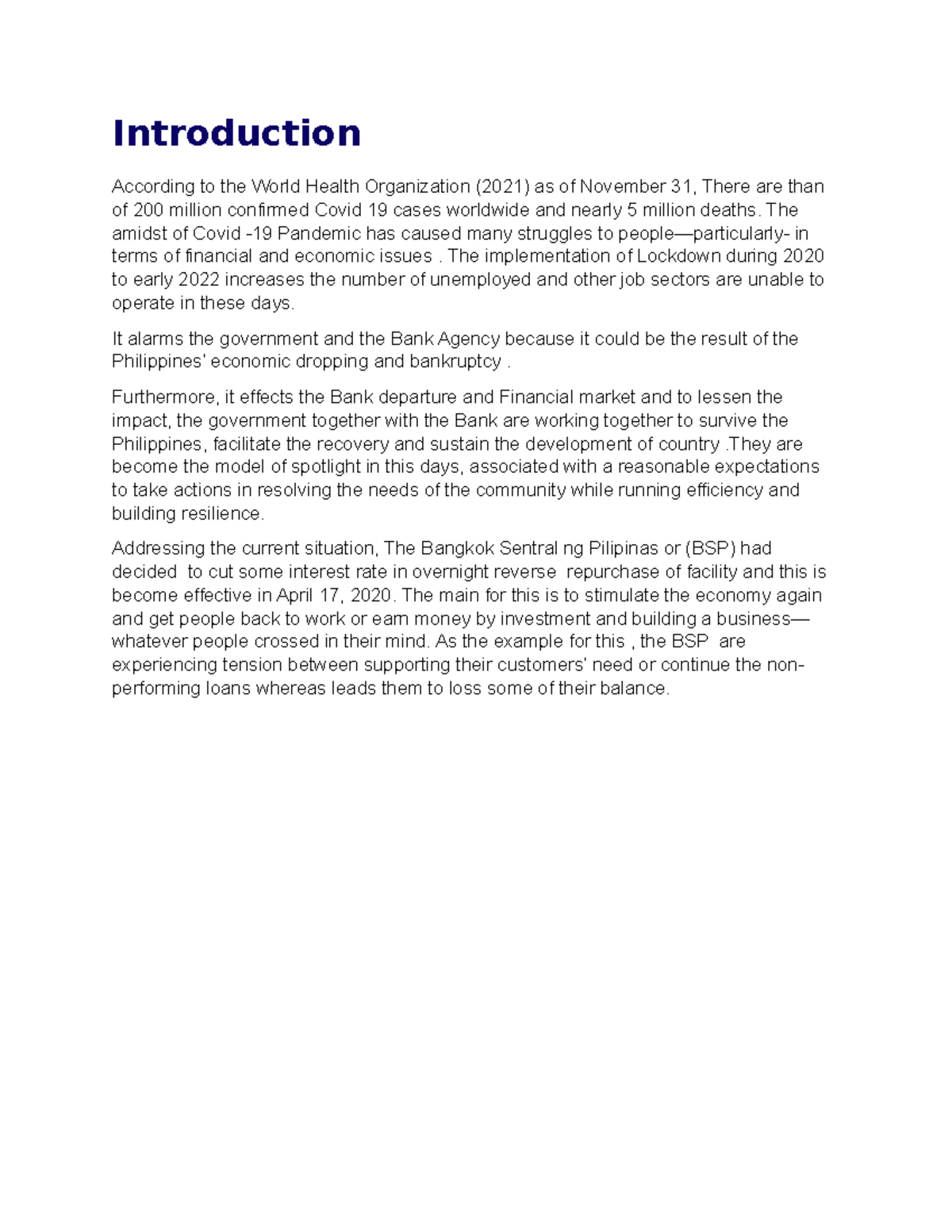 Case study (introduction) - Introduction According to the World Health ...
