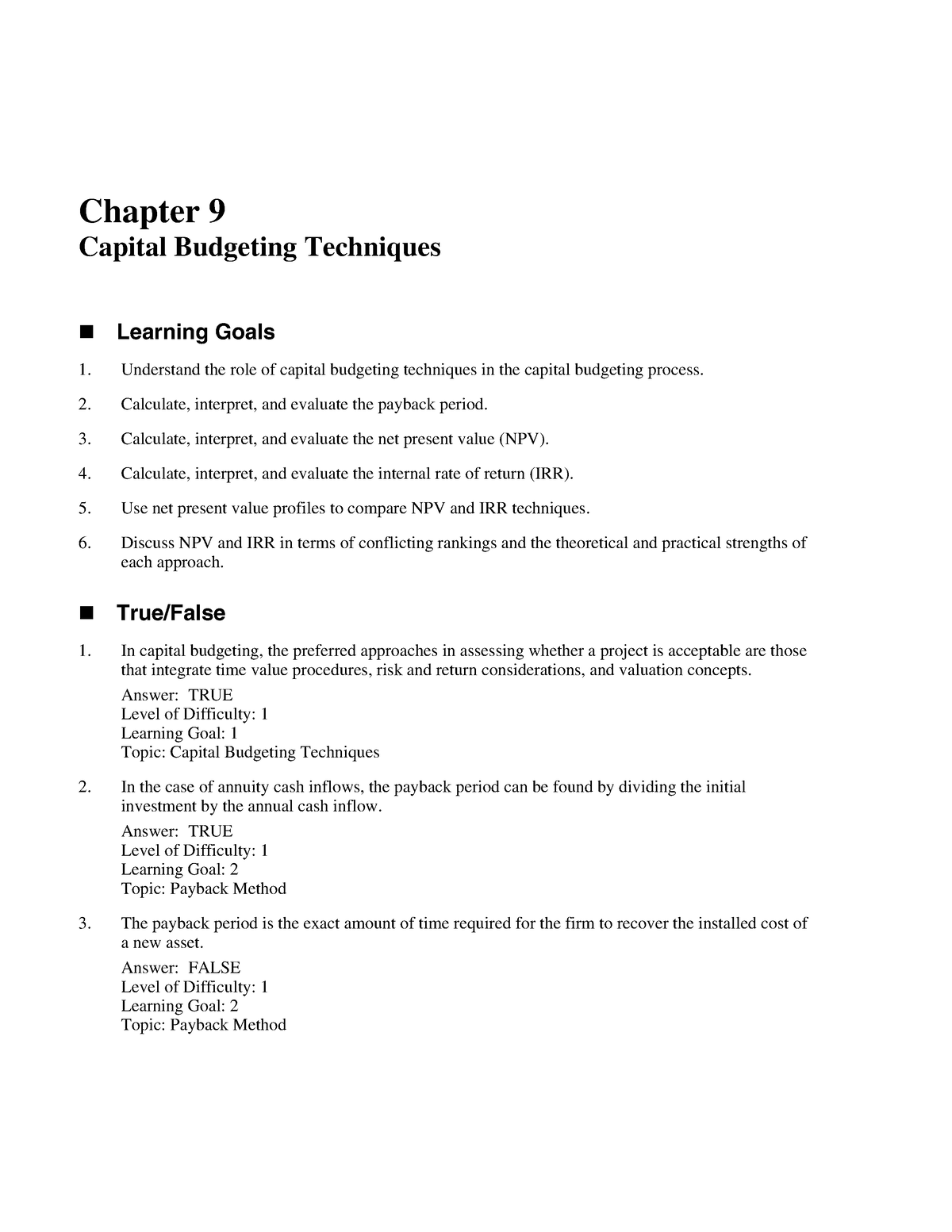 Capital Budgeting Techniques - Chapter 9 Capital Budgeting Techniques ...