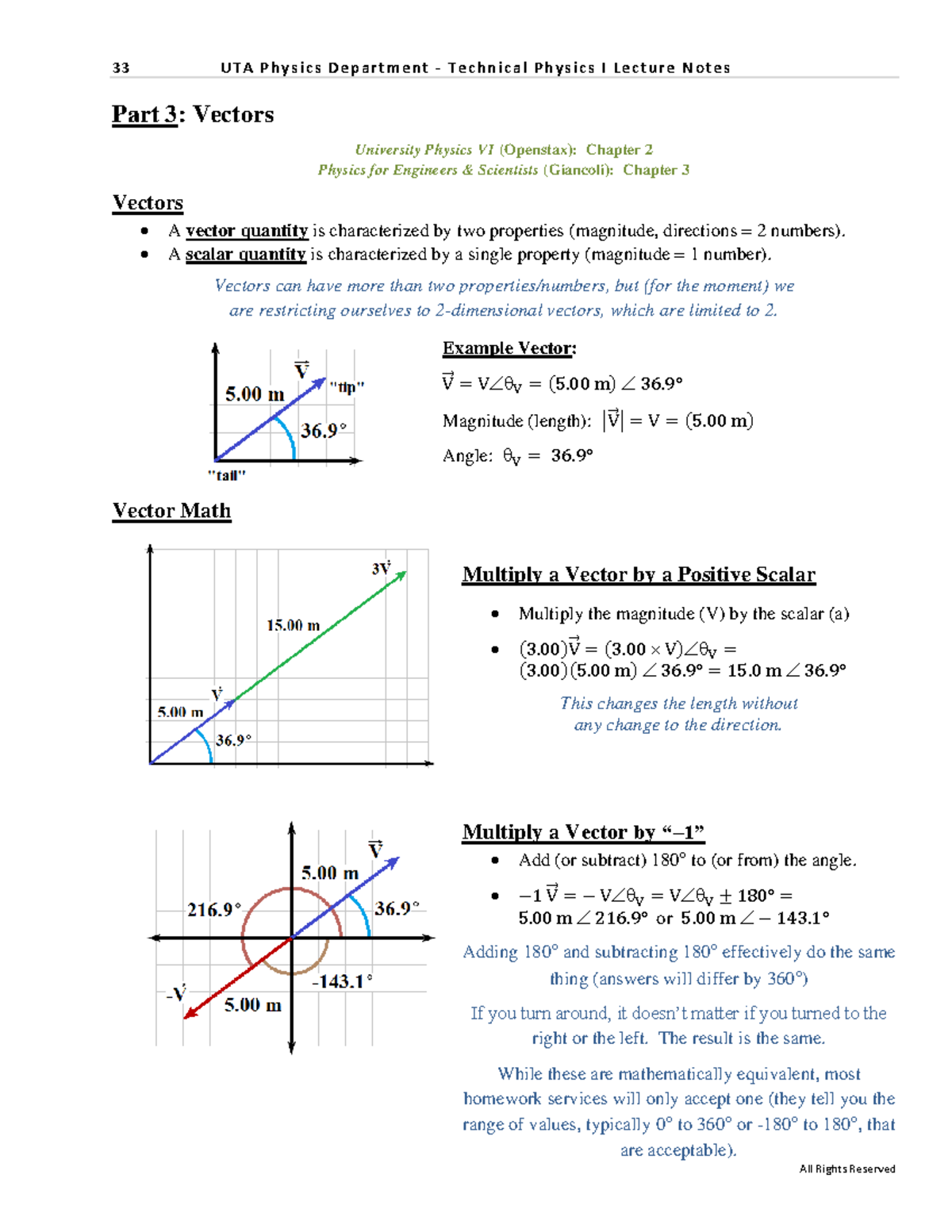 1443 Notes Lecture3 - Part 3: Vectors University Physics V1 (Openstax ...