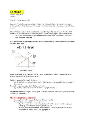 Macroeconomics - Lecture notes all - Macroeconomics Week 1 ...