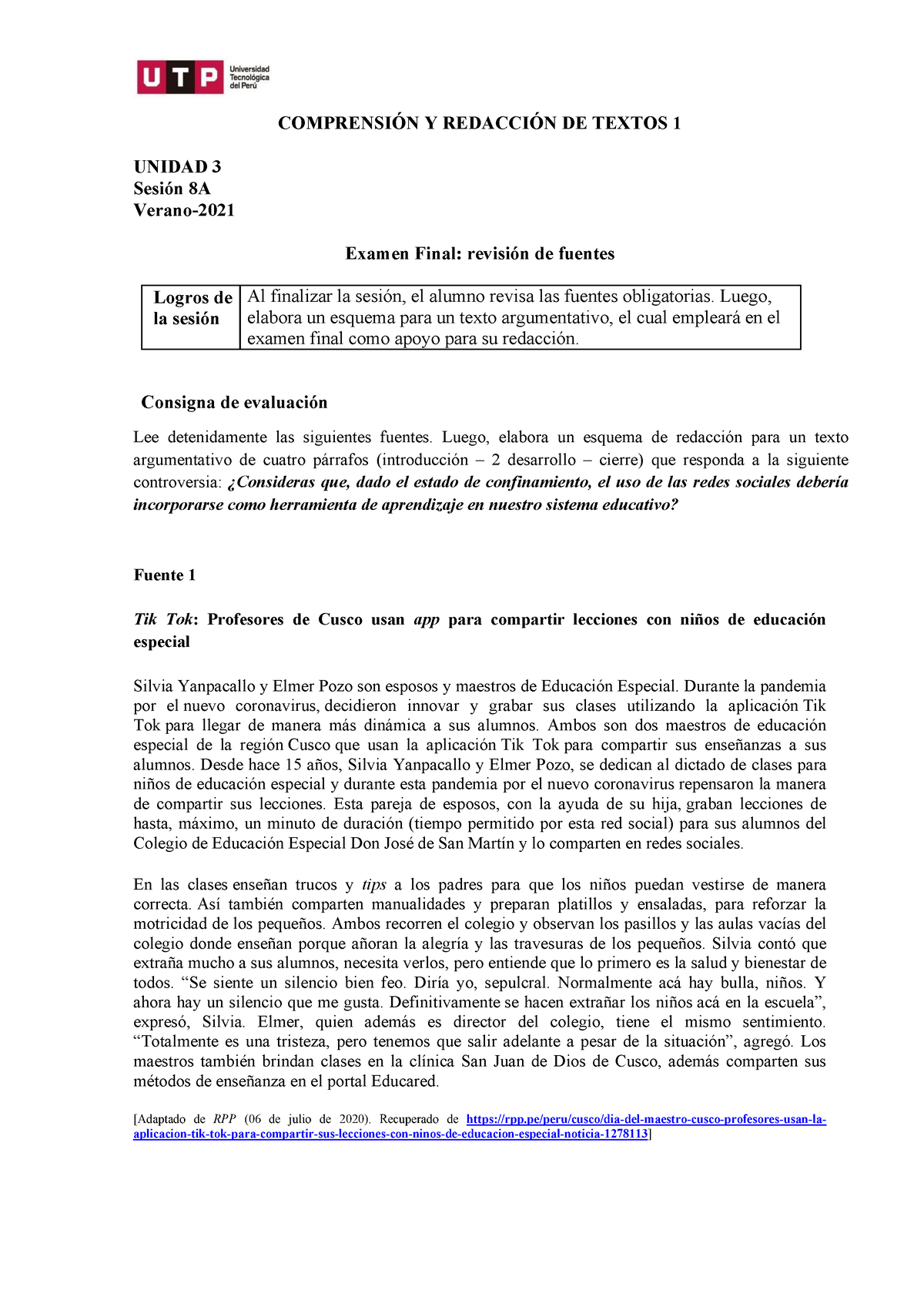 CRT1- CGT Consigna Y Fuentes EF Verano 2021 - COMPRENSIÓN Y REDACCIÓN ...