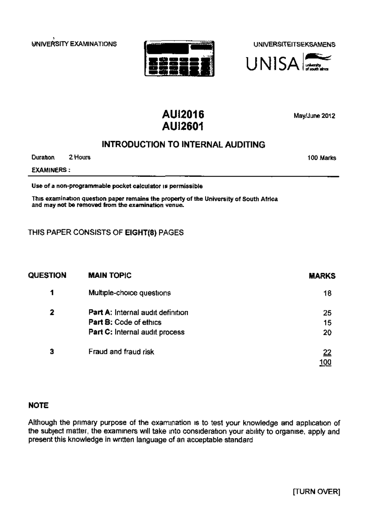 AUI2601-June-2012 - notes - UNIVERSITY EXAMINATIONS ...