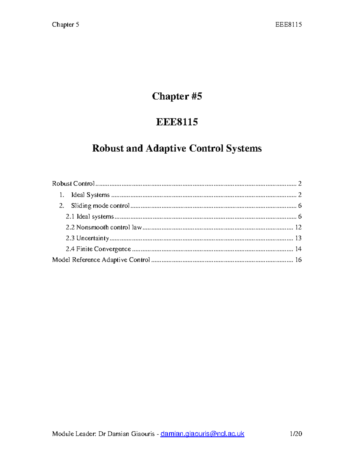 Chapter 5 Robust And Adaptive Control Systems - Robust And Adaptive ...