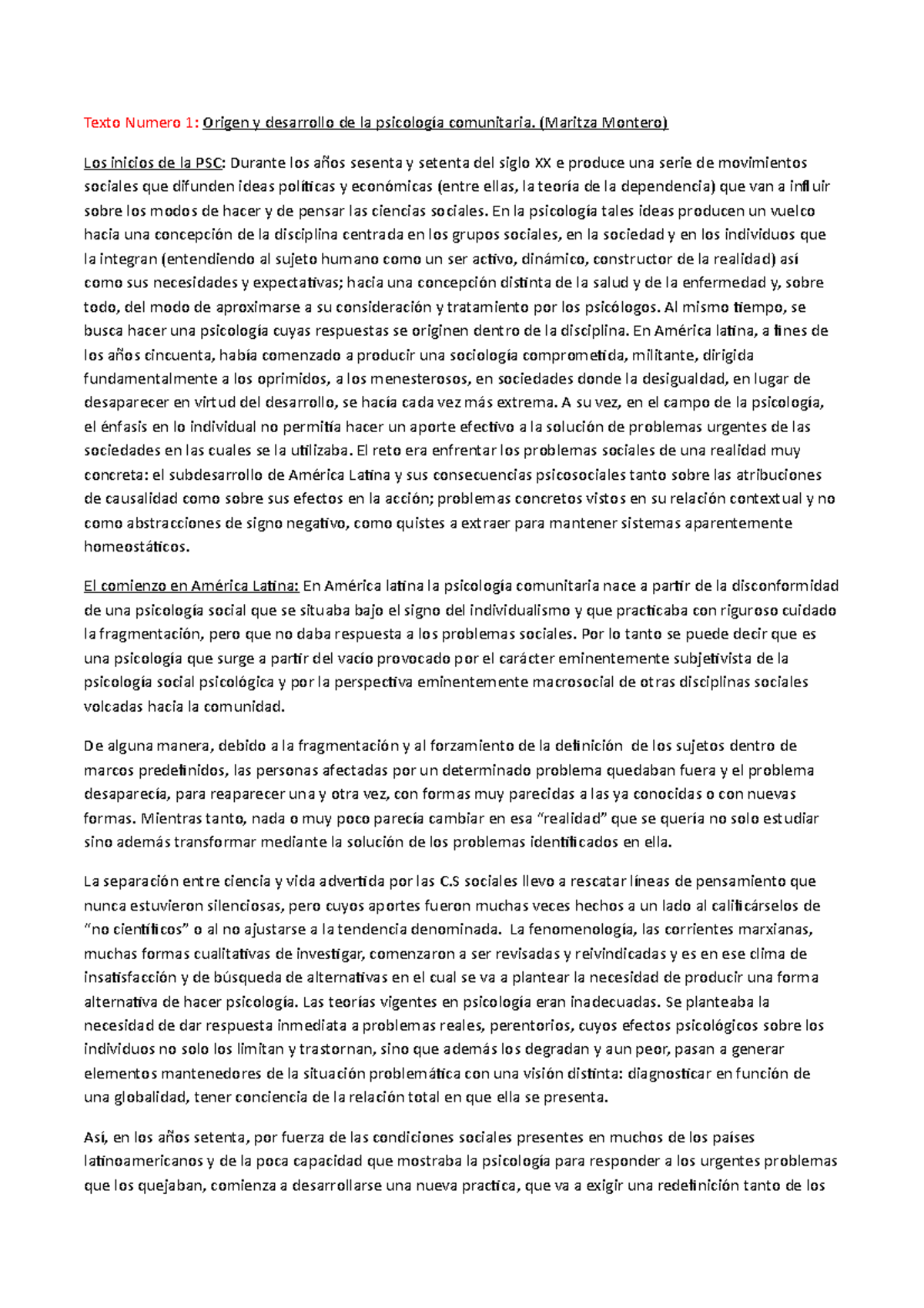 Resumen Psicologia Primer Parcial - Texto Numero 1: Origen Y Desarrollo ...