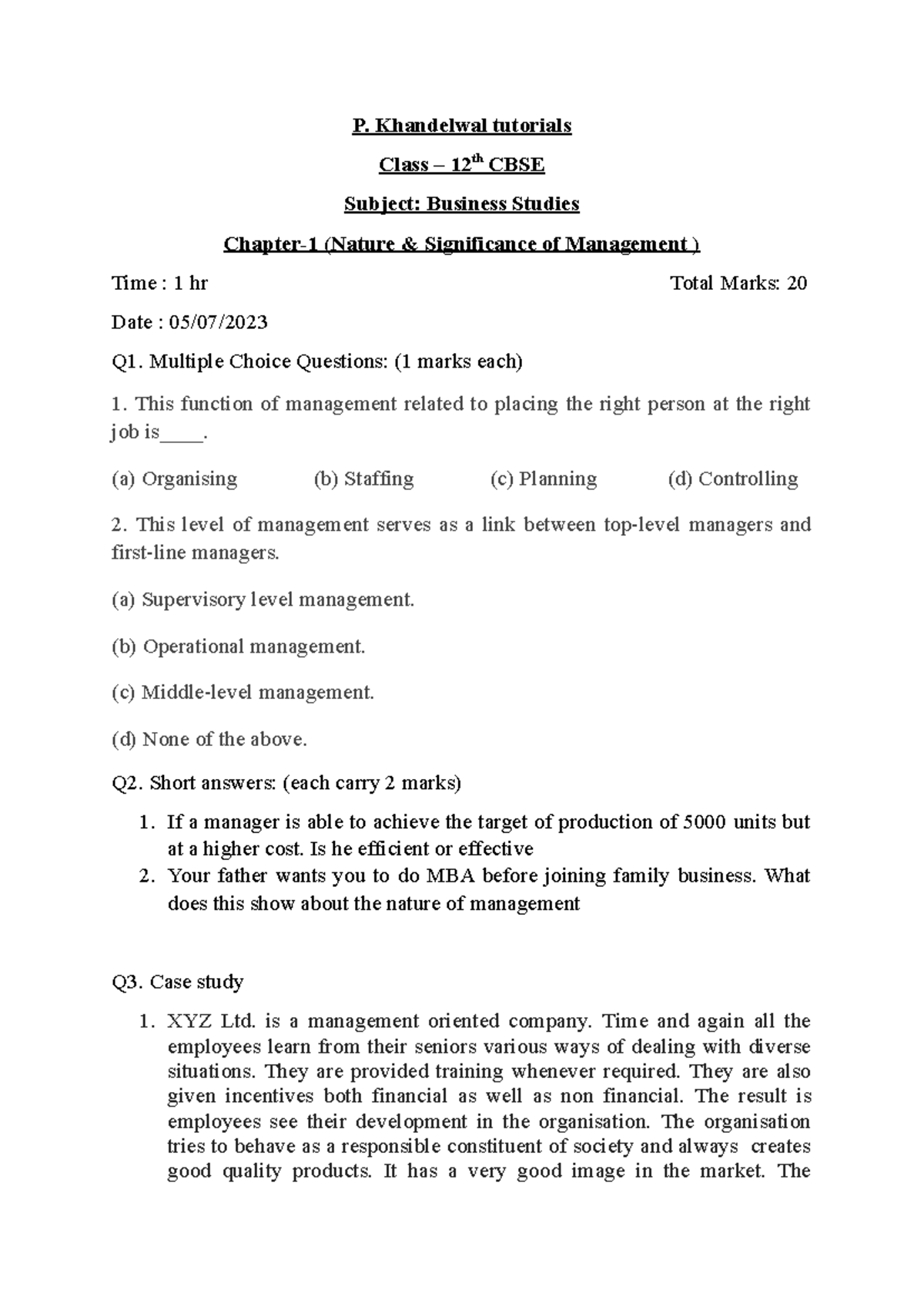 12th cbse 2023 bs test chapter 1 P. Khandelwal tutorials Class 12