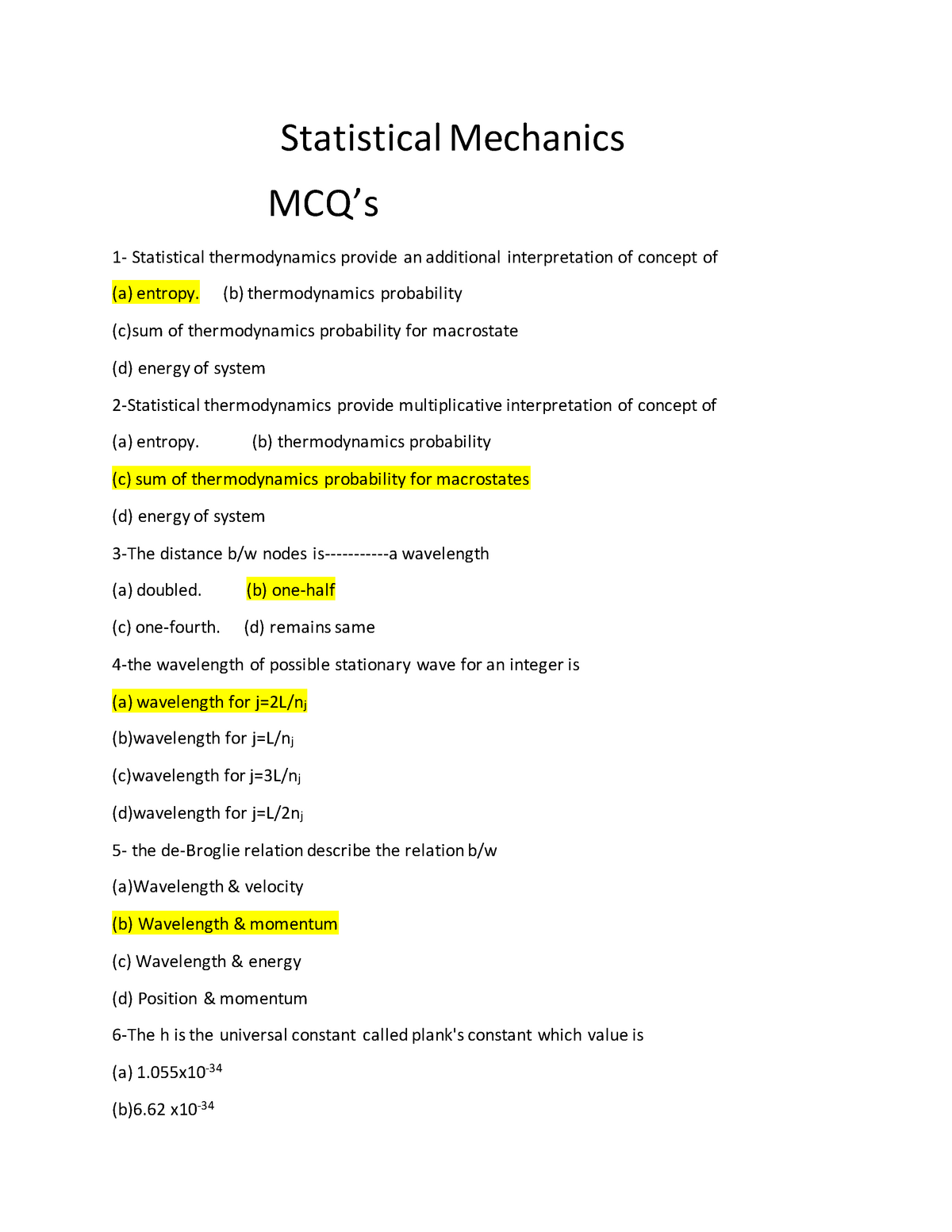 Statistical Mechanics - (b) Thermodynamics Probability (c)sum Of ...