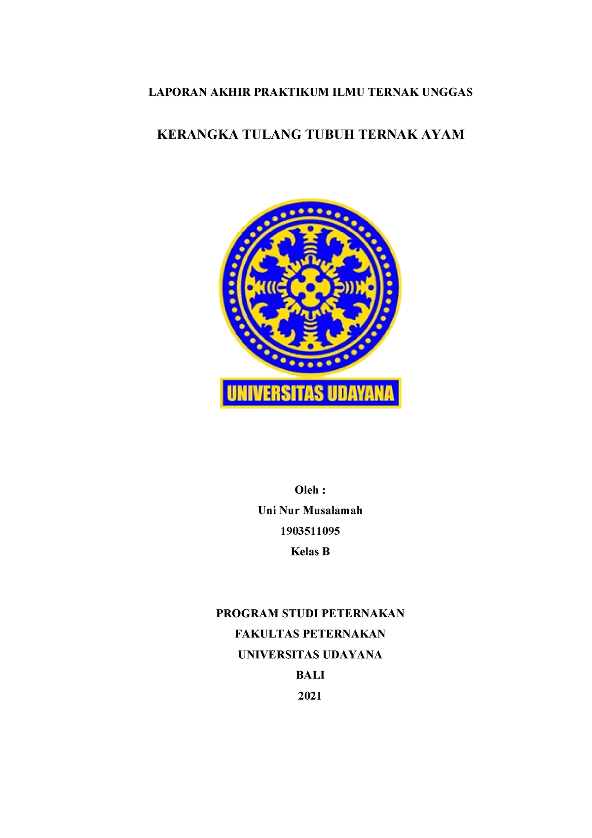 Uni Nur Musalamah 1903511095 Kelas B Praktikum Kerangka Tulang Ayam ...