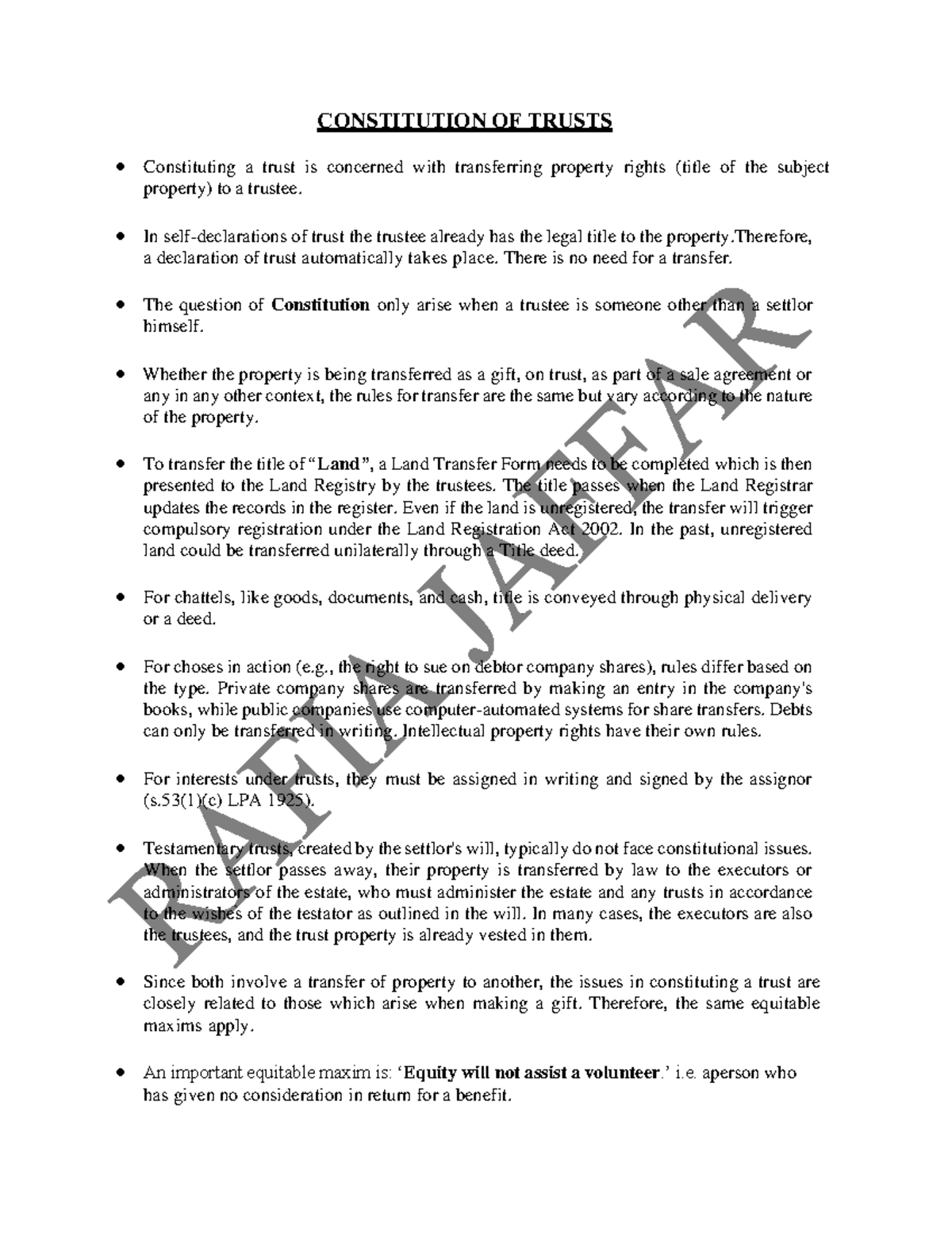 Constitution OF Trusts - CONSTITUTION OF TRUSTS • Constituting a trust ...
