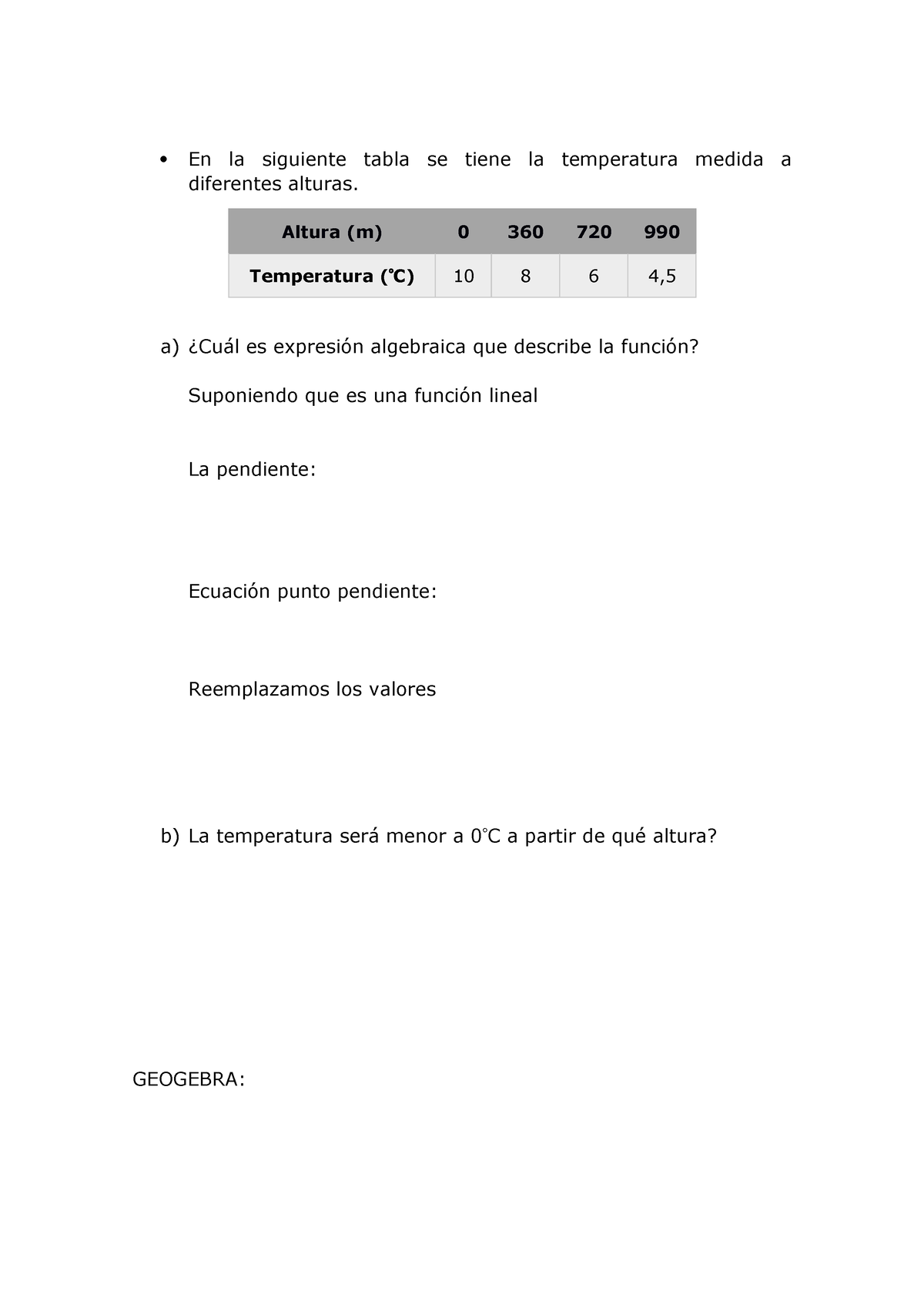 Ejercicios DE Funciones - En La Siguiente Tabla Se Tiene La Temperatura ...