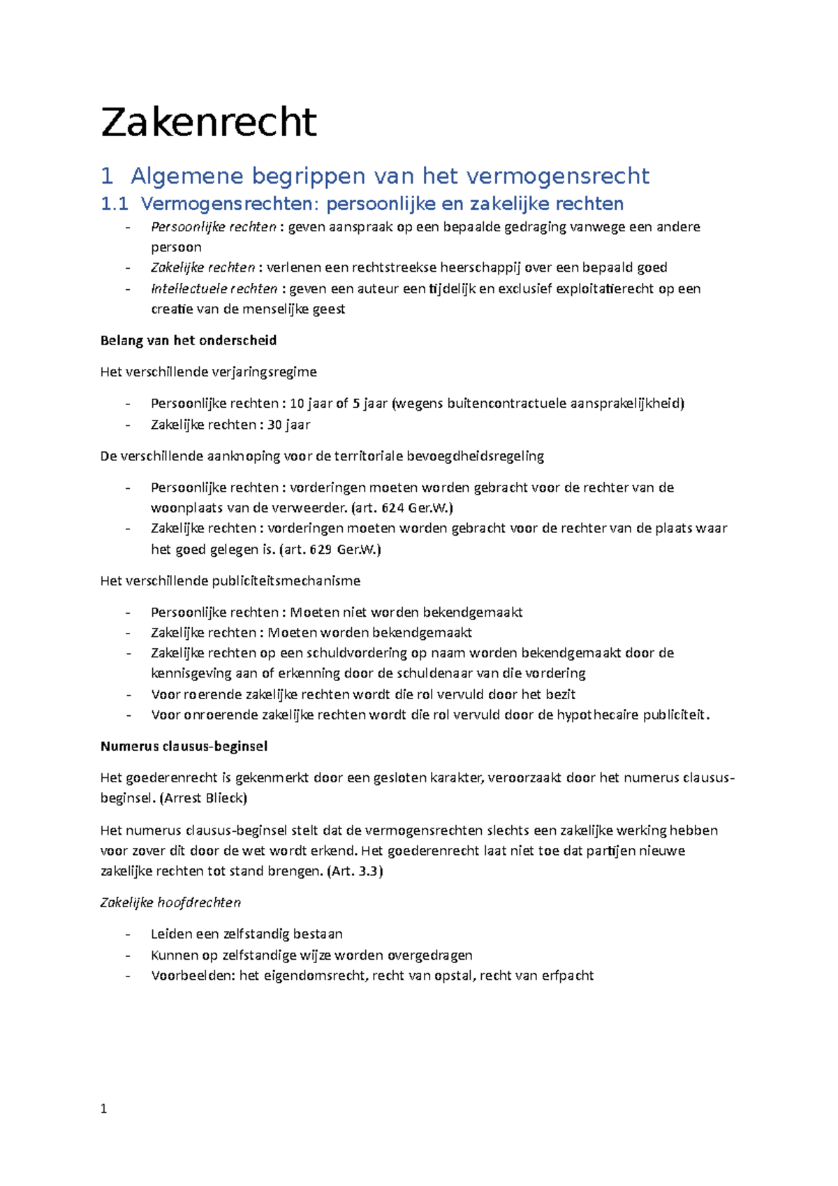 Zakenrecht Examen Samenvatting - Zakenrecht 1 Algemene Begrippen Van ...