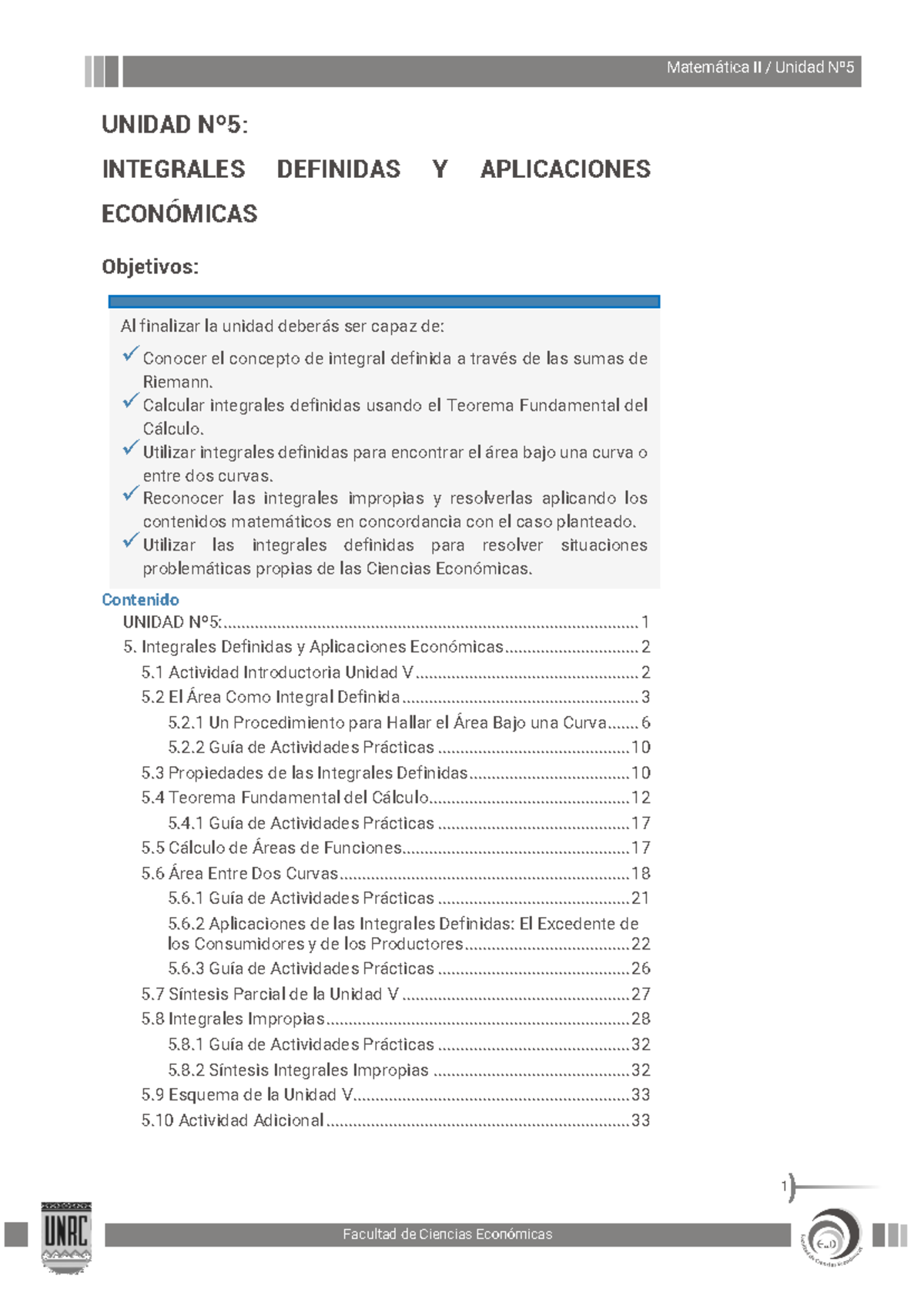 Unidad 5 MAT II - Integrales definidas - 1 UNIDAD Nº 5 : INTEGRALES ...