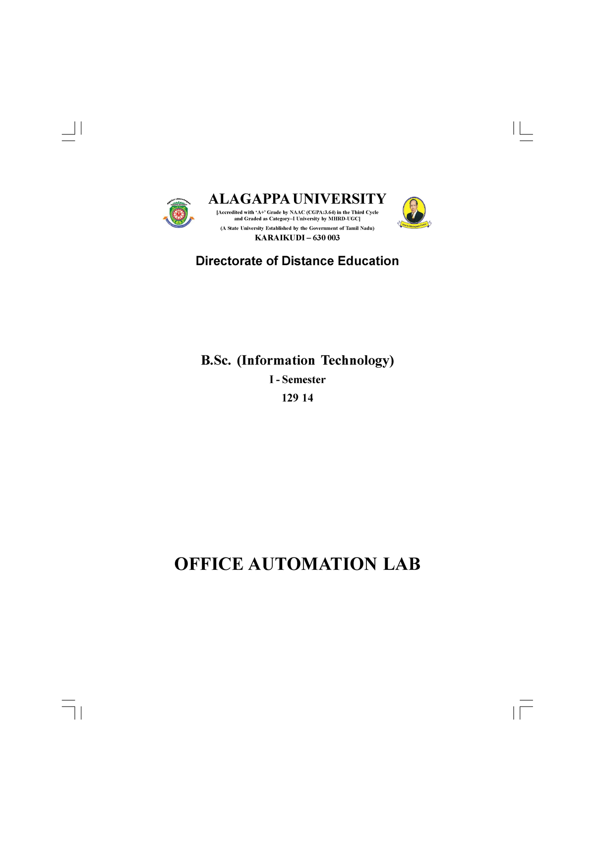 Office Automation Lab 2 - B. (Information Technology) I - Semester 129 ...