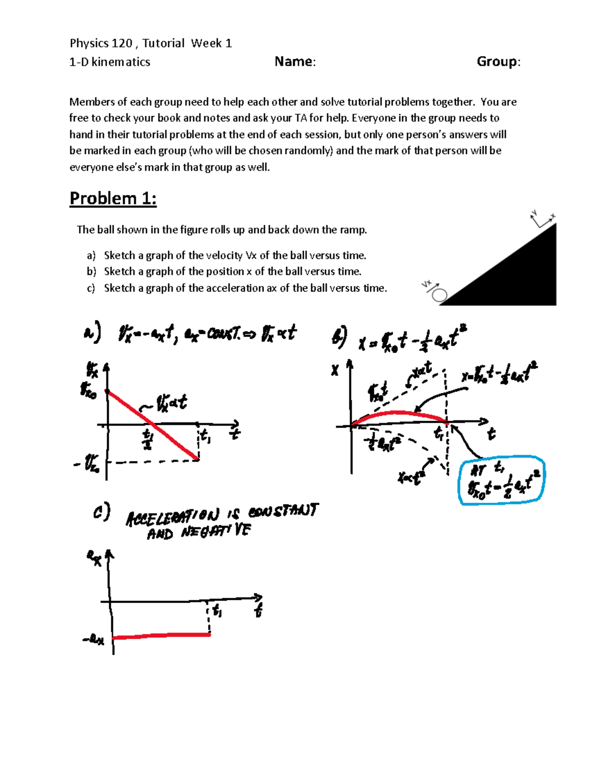 Phys120 Tut1 Sep14 Solutions - Physics 120 , Tutorial Week 1 1- D ...