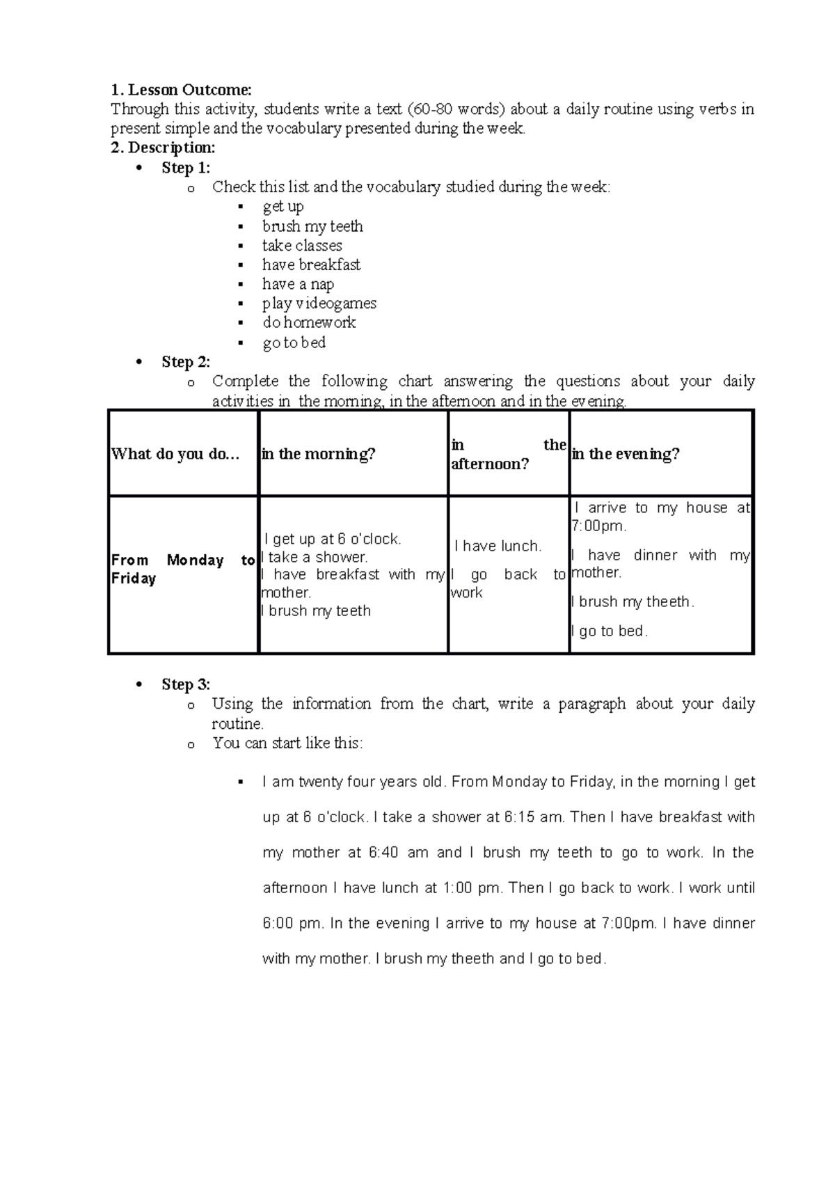 task assignment what's your daily routine