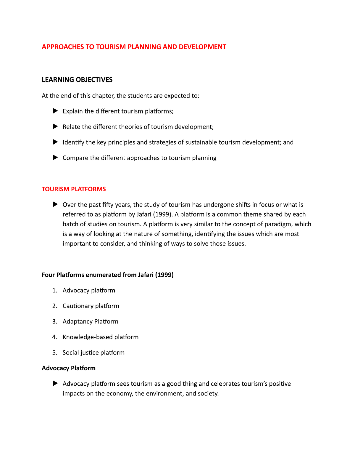 tourism planning and development essay