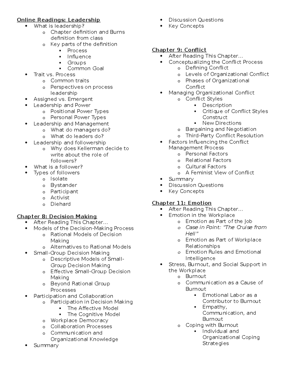 Study Guide - Teacher - Dr. Paskewitz - Online Readings: Leadership ...