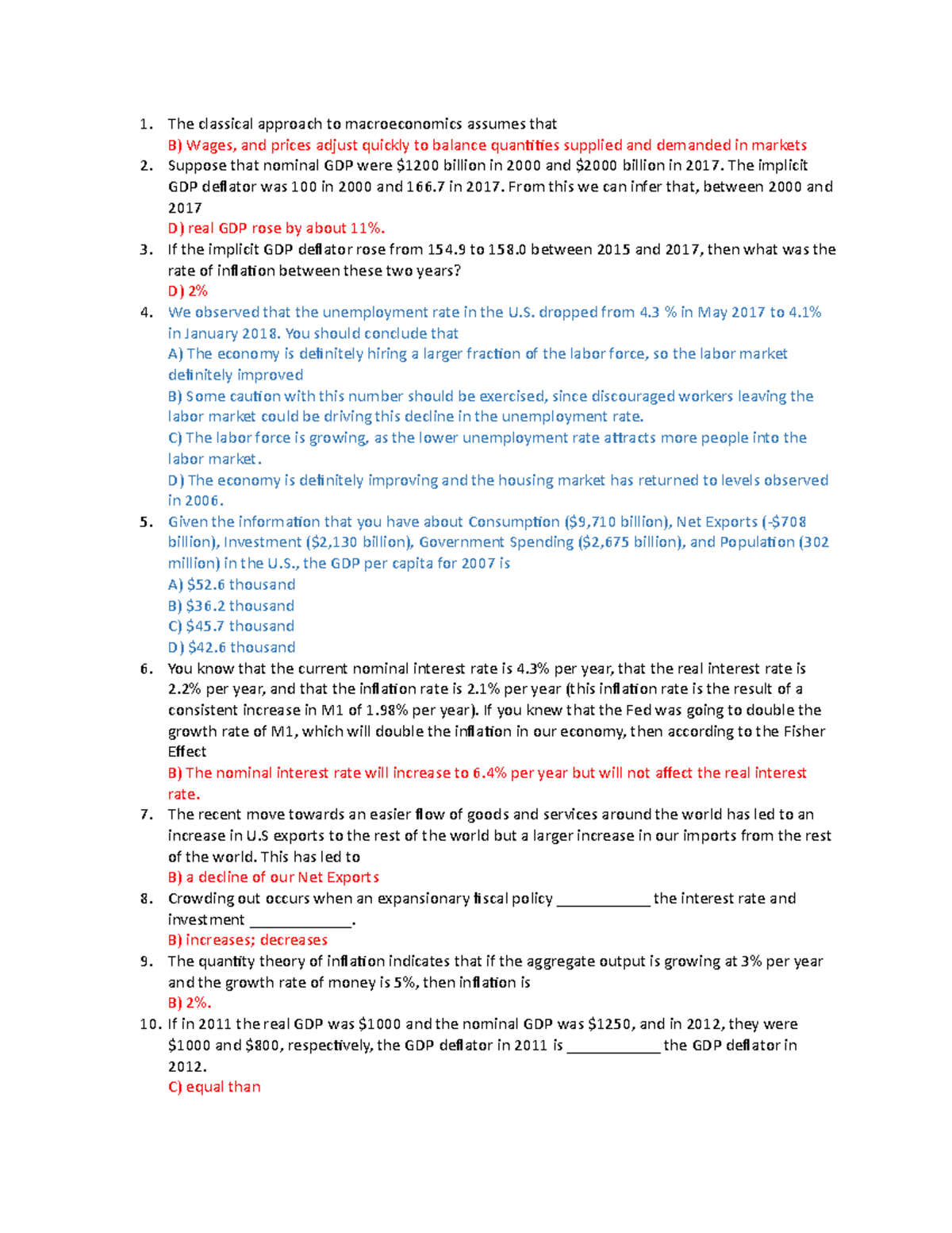 Macro- Final Exam MC - The Classical Approach To Macroeconomics Assumes ...