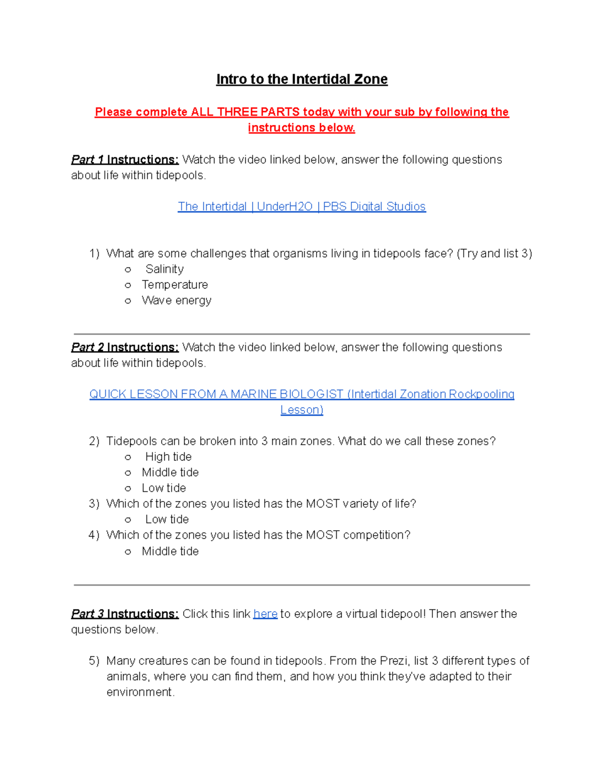 Copy of Intro to the Intertidal Zone - Intro to the Intertidal Zone ...
