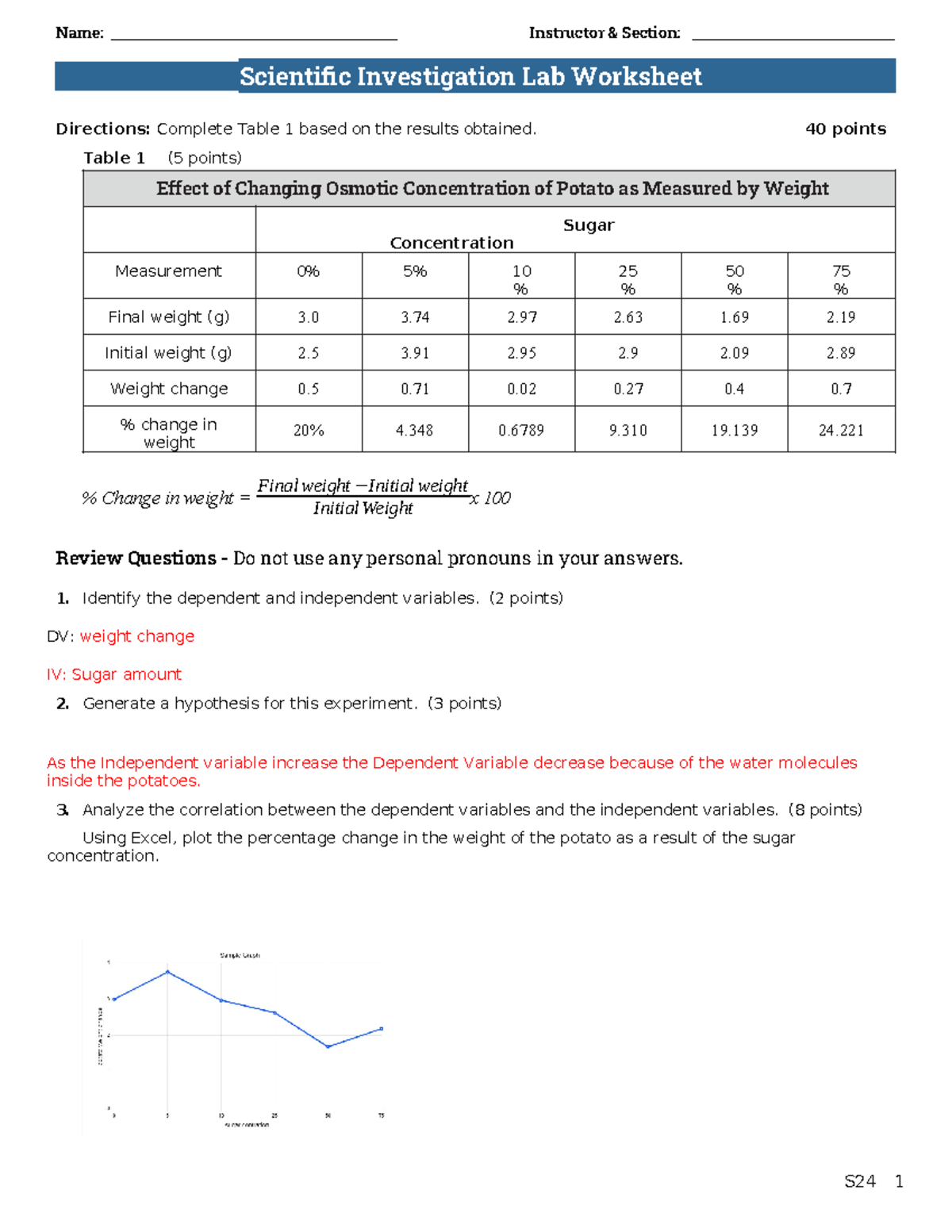 S24 Scientific Investigation Worksheet - Scientific Investigation Lab ...
