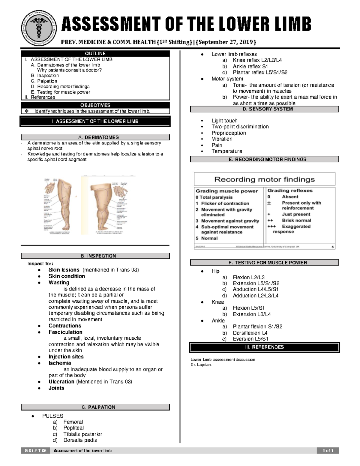 Assessment Of Lower Limb - S 01 // T 06 Assessment Of The Lower Limb 1 ...