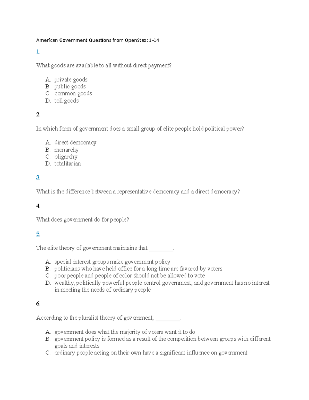 Review Questions Chapter 1-14 - American Government Questions From ...