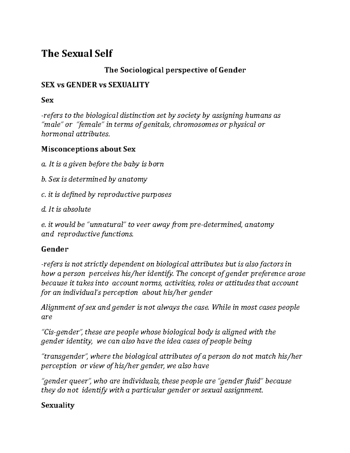 The Sexual Self Lecture notes 1 Under standing self DHVSU Studocu