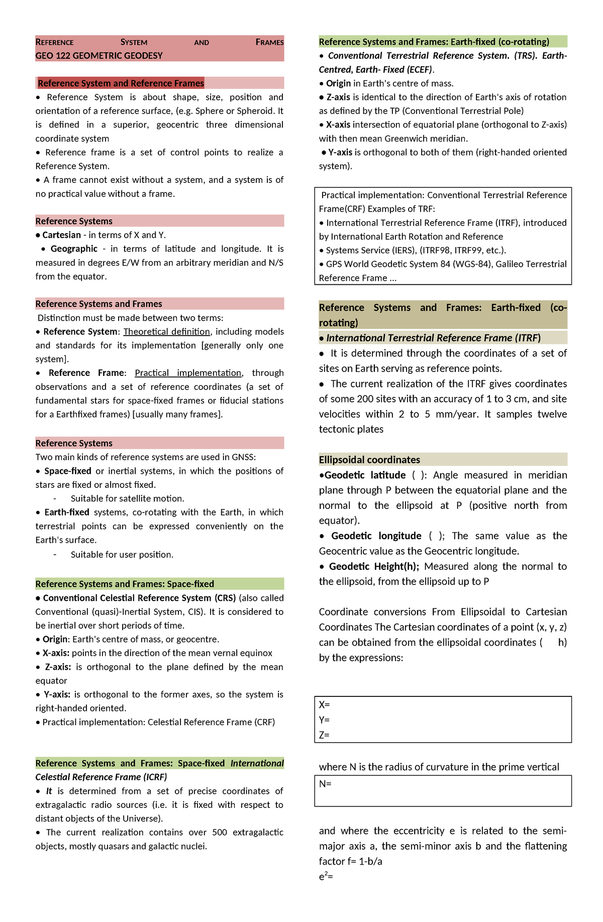 Geodesy- Finals- Reviewer - REFERENCE SYSTEM AND FRAMES GEO 122 ...