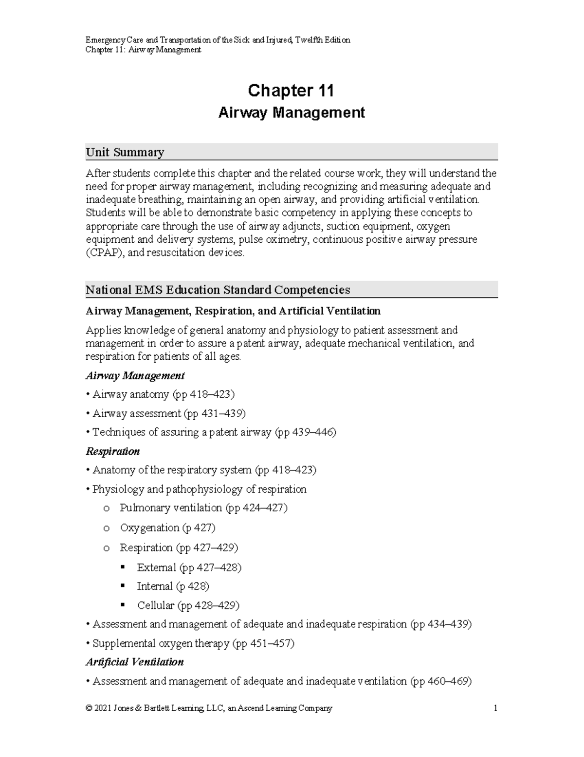 Ch 11 Textbook Outline - Notes for class - Chapter 11: Airway ...