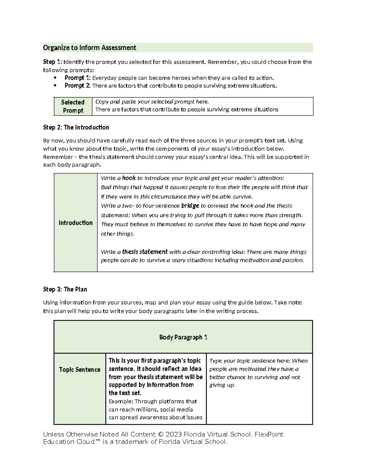 Organize to inform assessment - Organize to Inform Assessment Step 1 ...
