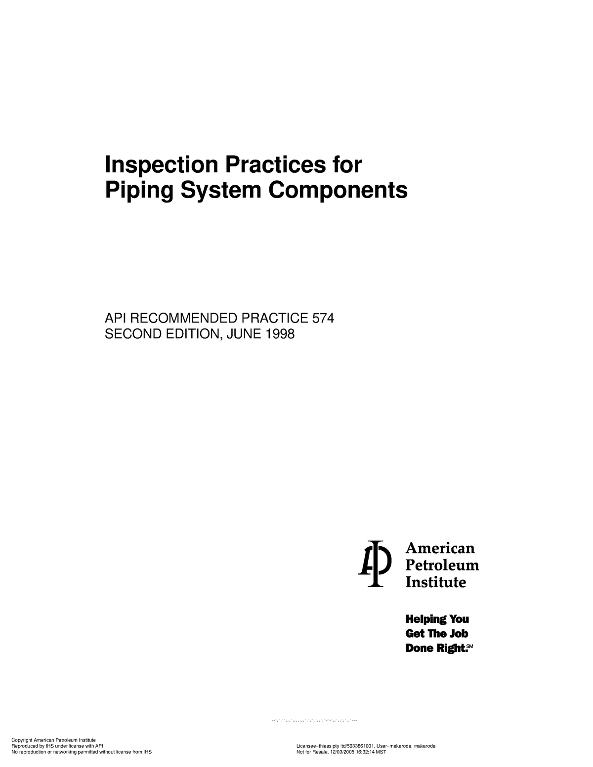 API 574 Inspección de Sistemas de Tuberia - Inspection Practices for Piping  System Components API - Studocu