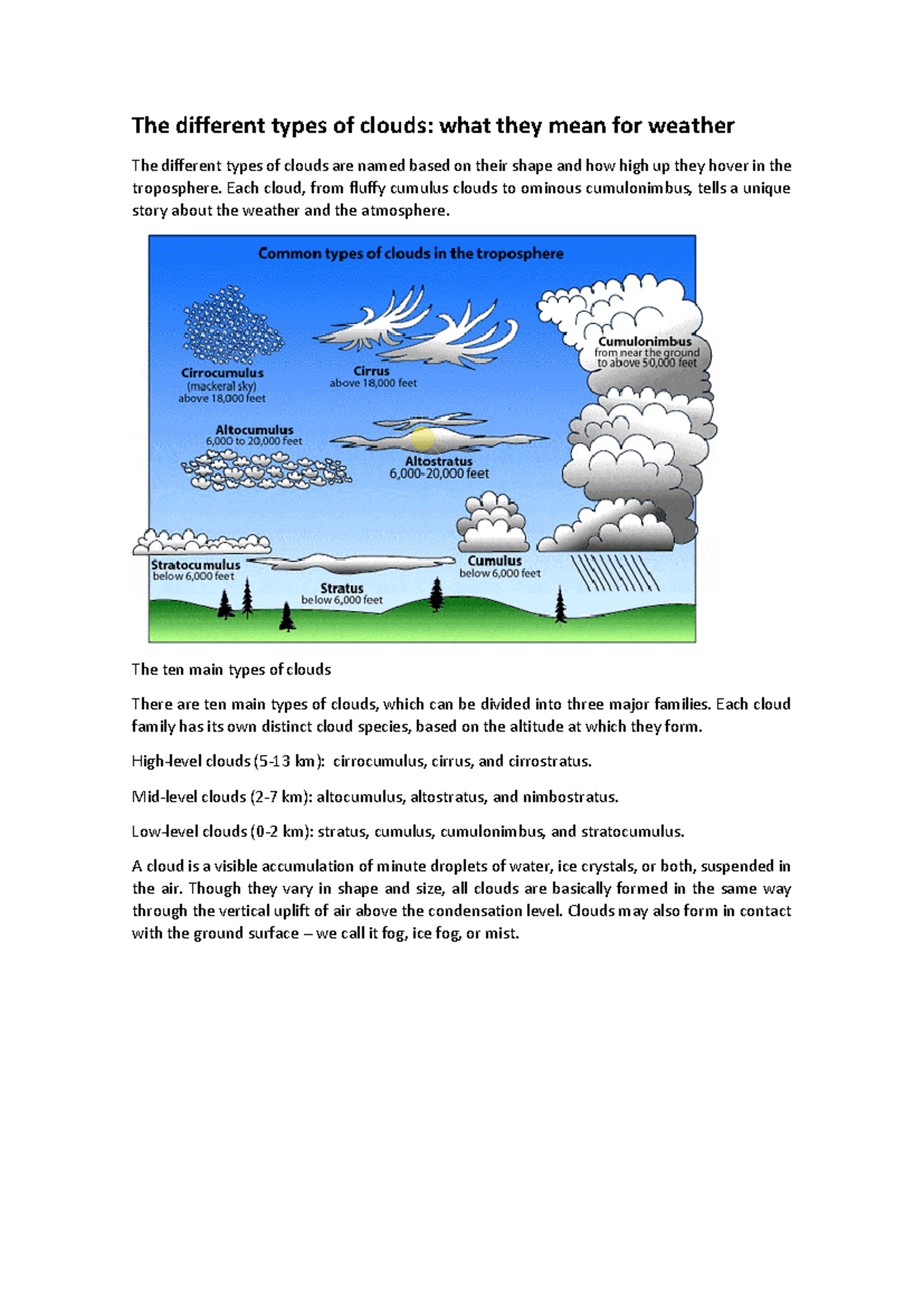 The different types of clouds - Each cloud, from fluffy cumulus clouds ...
