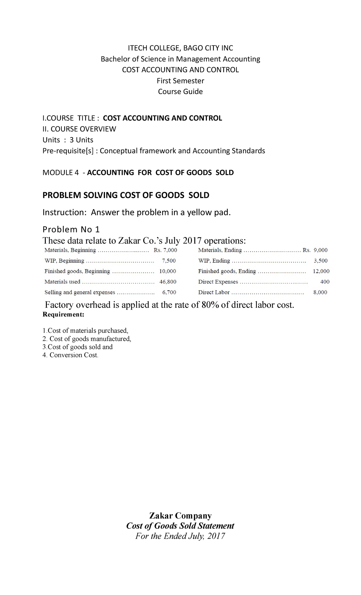 COGS-Problem-Solving - ITECH COLLEGE, BAGO CITY INC Bachelor of Science ...