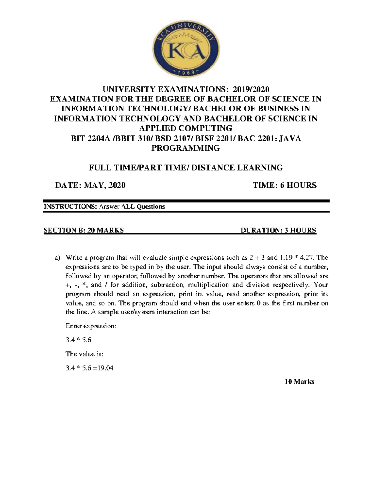 Bit 2204a bbit 310 bsd 2107 bisf 2201 bac 2201 - java programming - Bsc ...