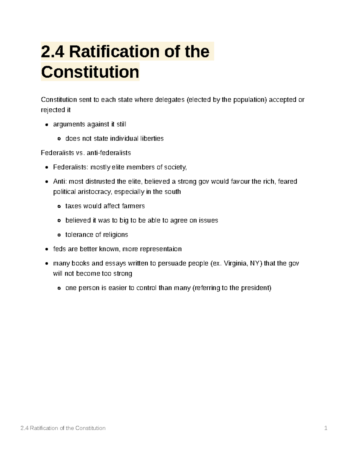 American Government Chapter 2.4 - 2 Ratification Of The Constitution 1 ...