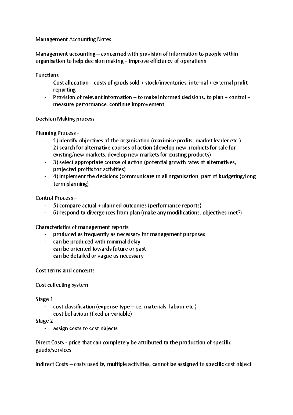 Management Accounting Notes - Management Accounting Notes Management ...